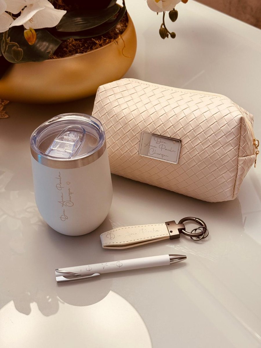 Kit Copo Térmico + Necessarie + Chaveiro + Caneta