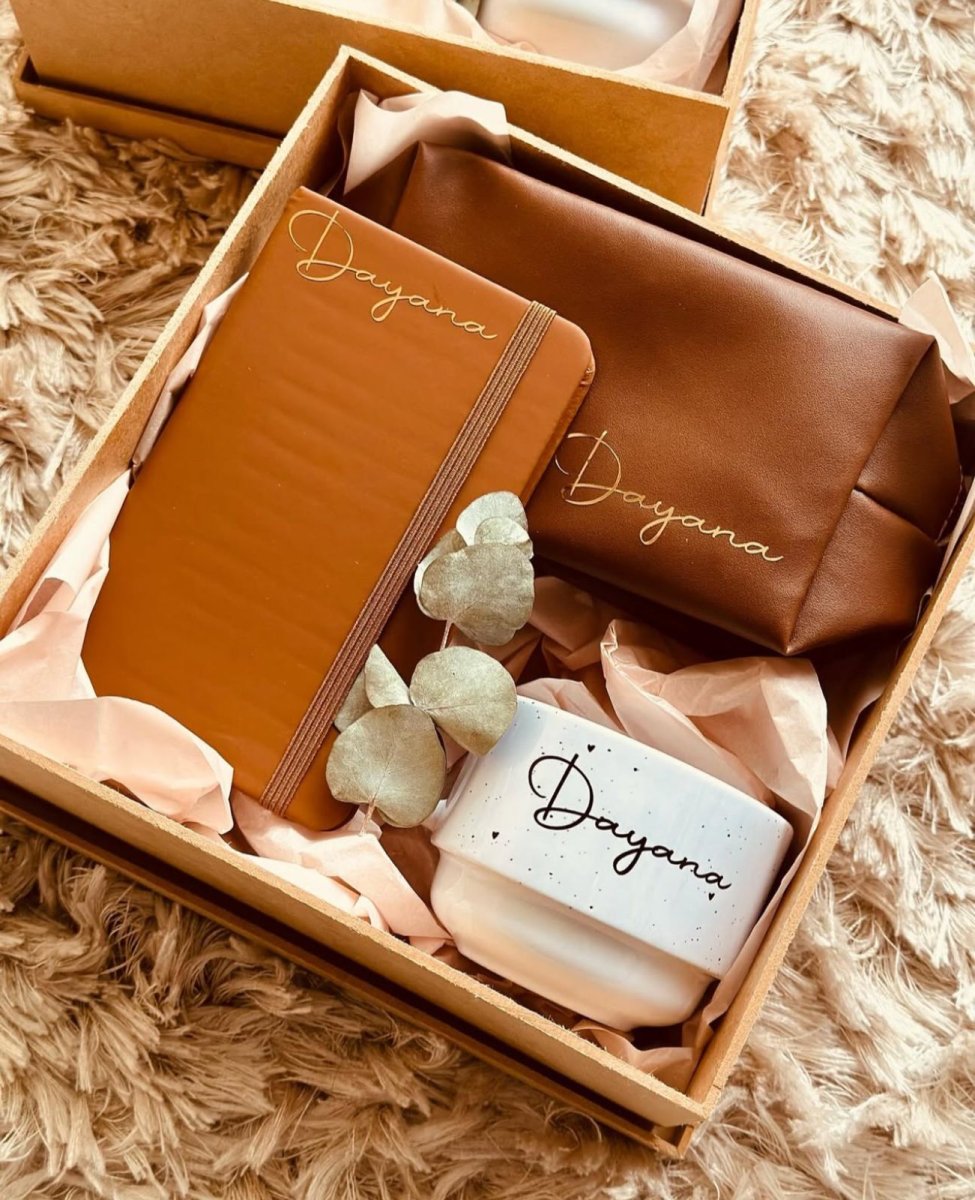 kit bloquinho + necessarie + xícara