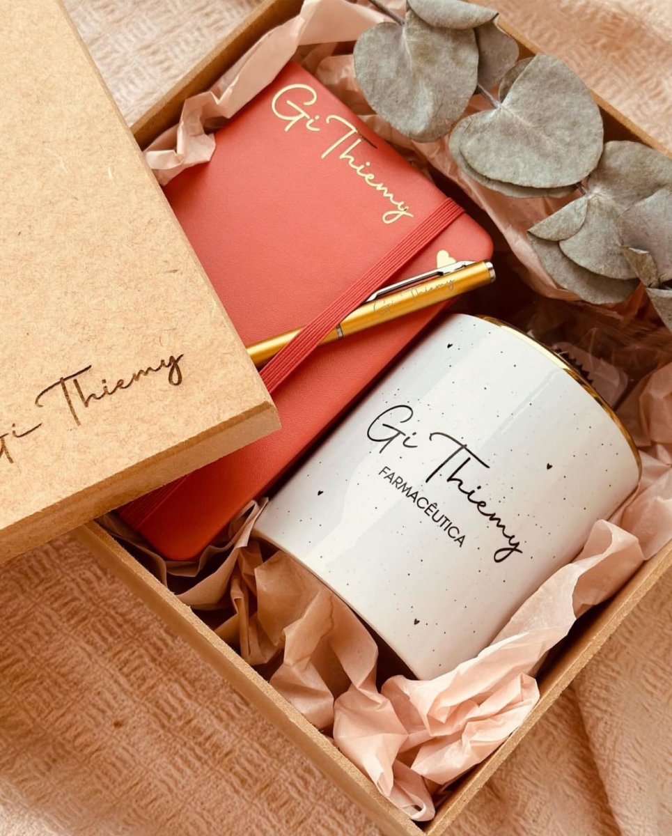 Kit Bloquinho + Caneta + Caneca Dourada