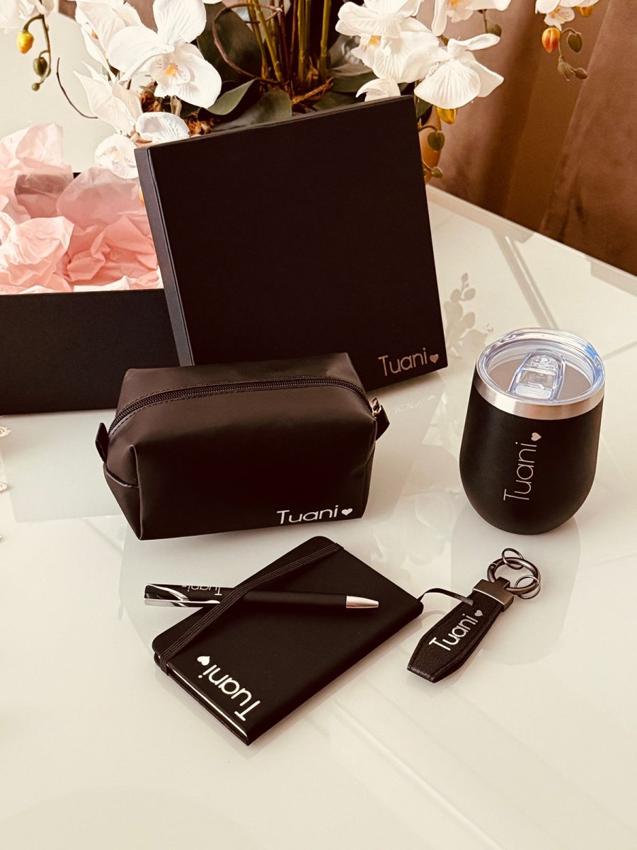 Kit copo térmico+ chaveiro+ bloquinho+ caneta+ necessarie