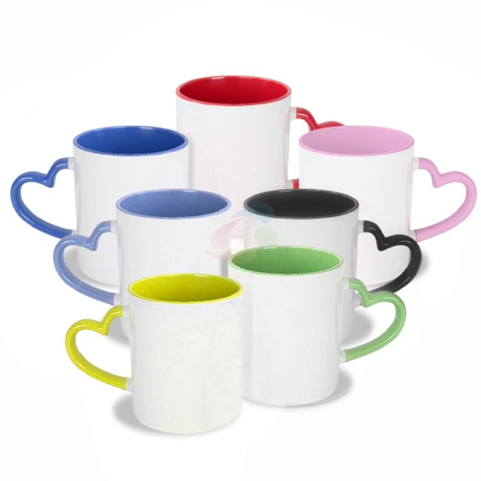 Caneca com alça coração colorida